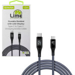 Lime Successories Lime USB-C Type C To USB-C Type C 6A ��������-Data Durable Braided With Led Display 1.2m LBLCC02 120W GREY