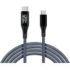 Lime Successories Lime USB-C Type C To USB-C Type C 6A ��������-Data Durable Braided With Led Display 1.2m LBLCC02 120W GREY