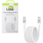 Lime Successories Lime USB-C Type C To USB-C Type C 6A ��������-Data Durable Magnetic Braided 1.2m LBMCC03 120W WHITE
