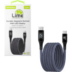 Lime Successories Lime USB-C Type C To USB-C Type C 6A ��������-Data Durable Magnetic Braided With Led Display 1.2m LBMLCC01 120W GREY