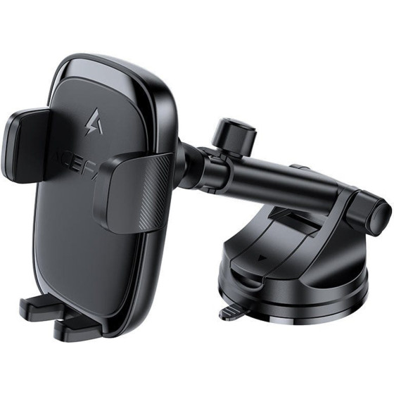 Acefast - Car Holder With Wireless Charging - For Dashboard, Magnetic Grip, Lock Clip, 15W, For 4.7-6.9'' Phones - Black - (D49)