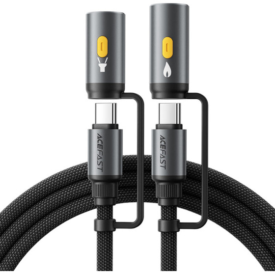 Acefast - Data Cable - Multifunction, Fast Charging, Type-C/Led Light To Type-C/Cigarette Lighter, 60W, 3A, 1.2m - Black - (J4)