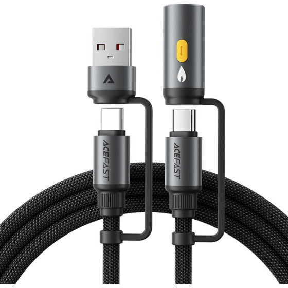 Acefast - Data Cable - Multifunction, Fast Charging, USB/USB-C To Type-C/Cigarette Lighter, 60W, 3A, 1.2m - Black - (J6)