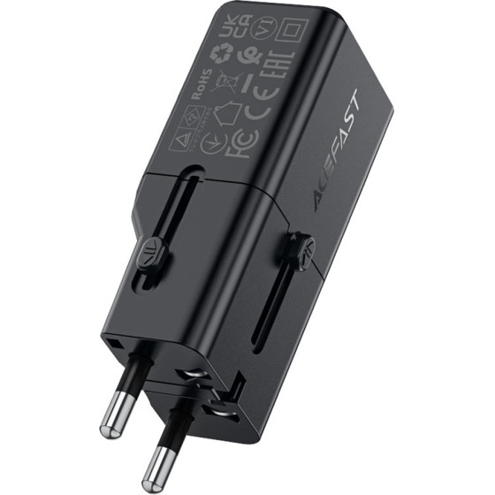 Acefast - Travel Adapter - GaN, Type-C, EU, UK, AU, US, PD30W, Multifunctional Fast Charger, Mini Design - Black - (Z7)