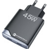FORCELL F-Energy Gan Iii B245201(2C) Ultra Slim Travel Charger 2 x Type C + Usb A Pd QC4.0 3A 45W black
