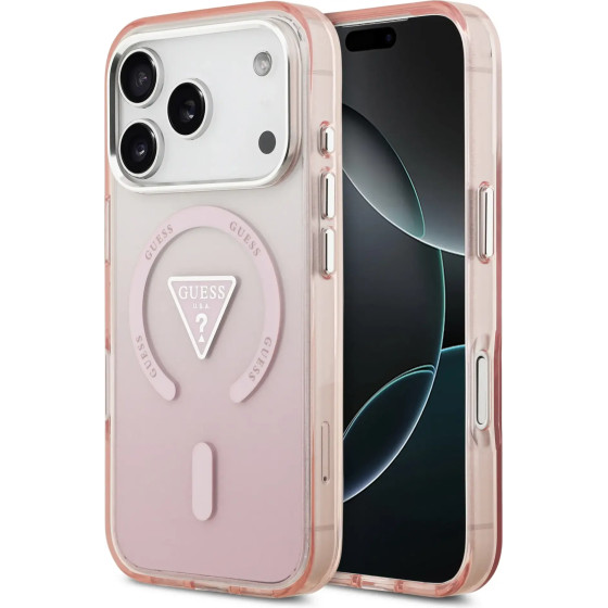 Guess Case For Iphone 17 Pro Compatible With Magsafe GUHMP17LHgtmlcgp (Iml Gradient W/ Triangle Logo) pink