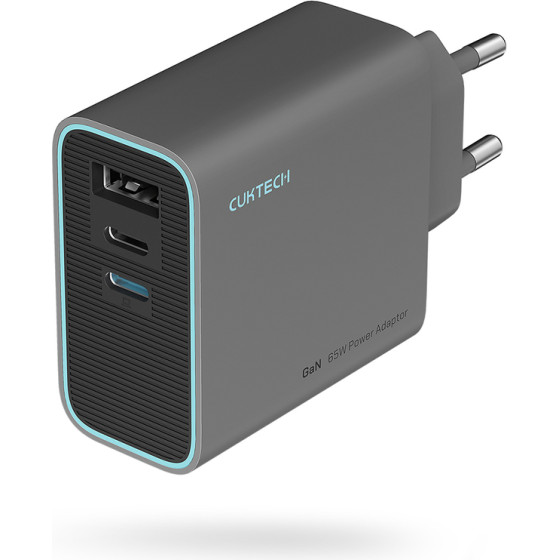 Cuktech 65W GaN Wall Charger 2 x USB-C 1 x USB-A - Gray - (CUKAD653EUGR)