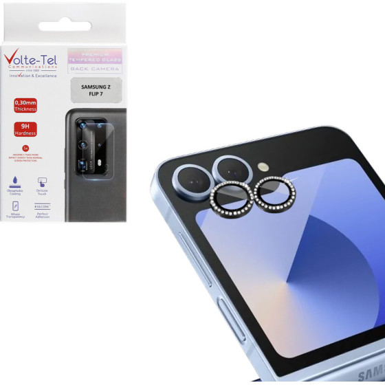 VOLTE-TEL CAMERA GLASS COVER SAMSUNG Z FLIP 7 5G F766 6.9'' 9H 0.33MM EASY APPLICATION WITH STRASS BLACK