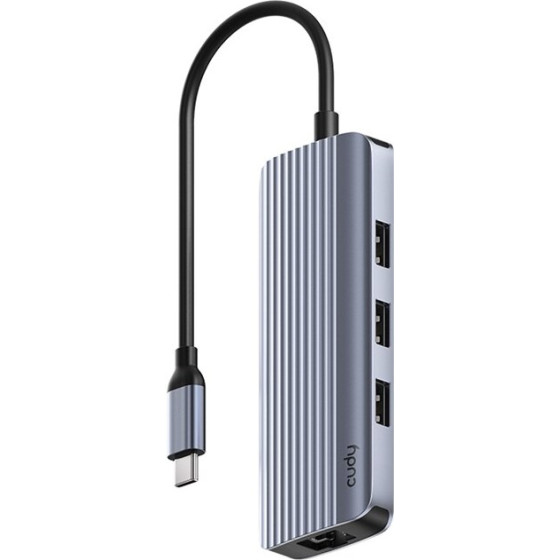 CUDY interface hub USB 3.2 Gen 1 (3.1 Gen 1) Type-C 5000 Mbit/s Grey, Silver - (UH606)