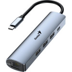 Genius Hub UH-545/ USB-C To RJ45 Gigabit/ 3x USB3.0/ USB-C 3A/ Iron Grey - (31240004400)