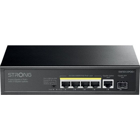 Strong Switch SW5011POE+/ 4x Port Gigabit POE+/ 1x Ggabit Uplink port/ 1x Gigabit Port SFP/ IEEE802.3af/at/ Kovove Sasi - (SW5011POE+)