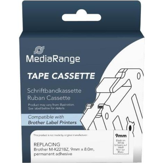 �������� ������� ������ MediaRange (Brother M-K221BZ) 9mm, 8m, Laminated And Permanent Adhesive, Black On White - (MRBMK221)