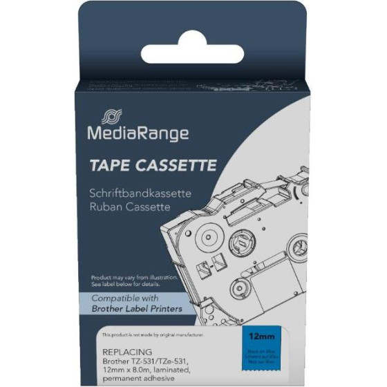 �������� ������� ������ MediaRange (Brother TZ-531/TZe-531, 12mm, 8m, Laminated And Permanent Adhesive, Black On Blue) - (MRBTZ531)