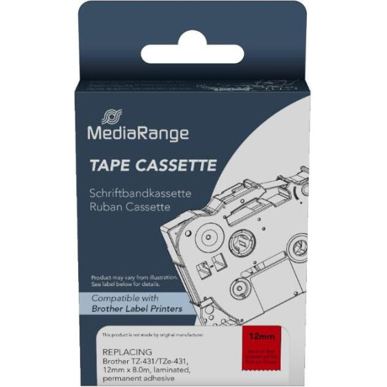 �������� ������� ������ MediaRange Brother TZ-431/TZe-431, 12mm, 8m, Laminated And Permanent Adhesive, Black On Red) - (MRBTZ431)