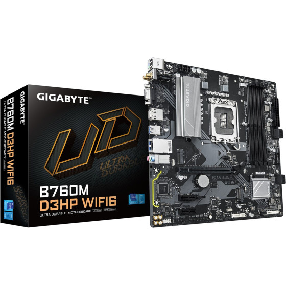 Gigabyte Motherboard - Supports Intel Core 14th Gen CPUs, 4+1+1 Phases Digital VRM, Up To 5600MHz DDR5, 2xPcie 4.0 M.2, Wi-Fi 6, Gbe LAN, Usb 3.2 Gen1 - (B760M D3HP WIFI6)