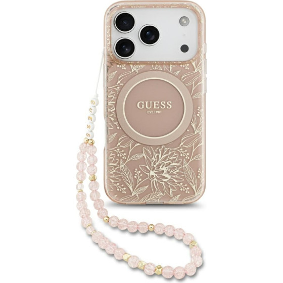 Guess Iml Flowers Electro Pearl Strap Magsafe Case For Iphone 17 Pro Pink - (GUHMP17LHCPOFPP)