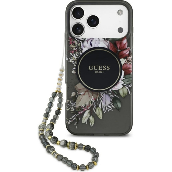 Guess Iml Flowers Pearl Strap Magsafe Case For Iphone 17 Pro Max Black - (GUHMP17XHFWBRCESK)