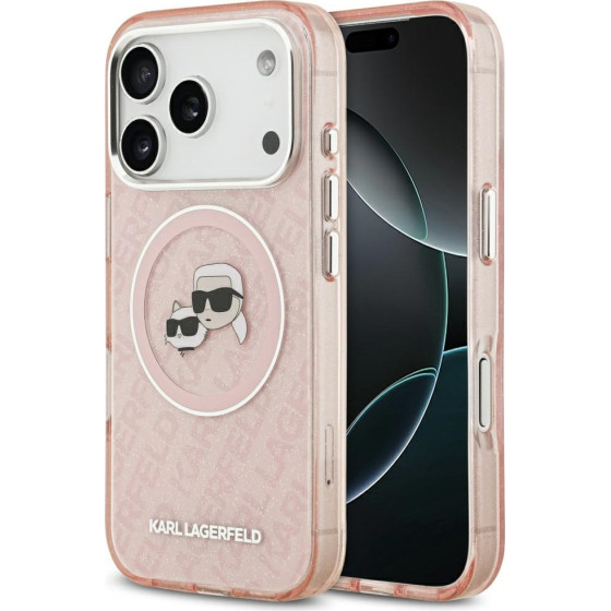 Karl Lagerfeld Iml Glitter Karl & Choupette Heads Logo Magsafe Case For Iphone 17 Pro Pink - (KLHMP17LHMKBKCHOP)