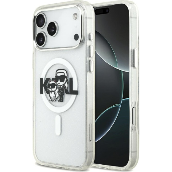 Karl Lagerfeld Iml Glitter Karl & Choupette Sketch Logo Magsafe Case For Iphone 17 Pro Max Clear - (KLHMP17XHGKCGKBT)
