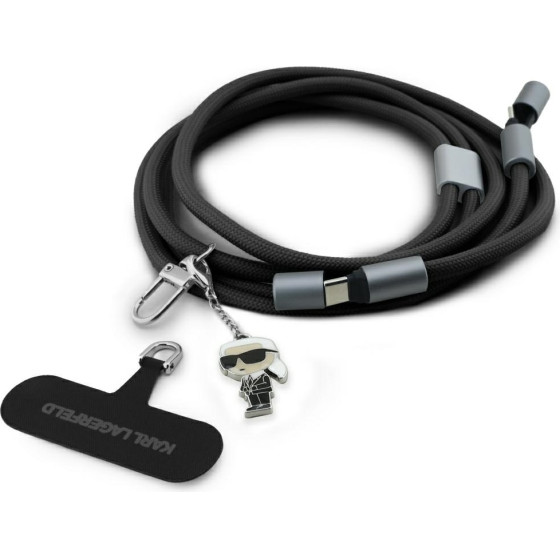 Karl Lagerfeld Universal Cbdy Ikonik Charm USB-C/USB-C Cable Lanyard Black - (KLCCUCNMSCKIK)