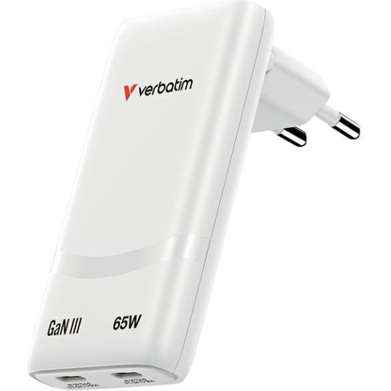 Verbatim Fold n Go Mains Charger Gan 65W White - (32355)
