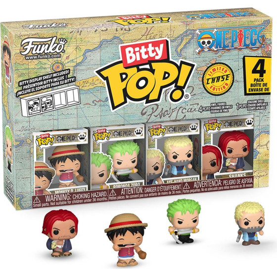 Funko Bitty Pop! 4-Pack: One Piece - Monkey D. Luffy, Roronoa Zoro, Axe-Hand Morgan, Bitty Pop! Chase Vinyl Figures