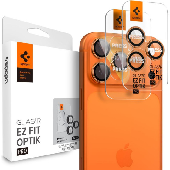 Spigen Camera Cover Optik Pro GLAS.Tr ''Ez FIT'' Camera Protector 2-Pack Iphone 16 Pro / Max / 17 Pro / Max Orange - (AGL10123)