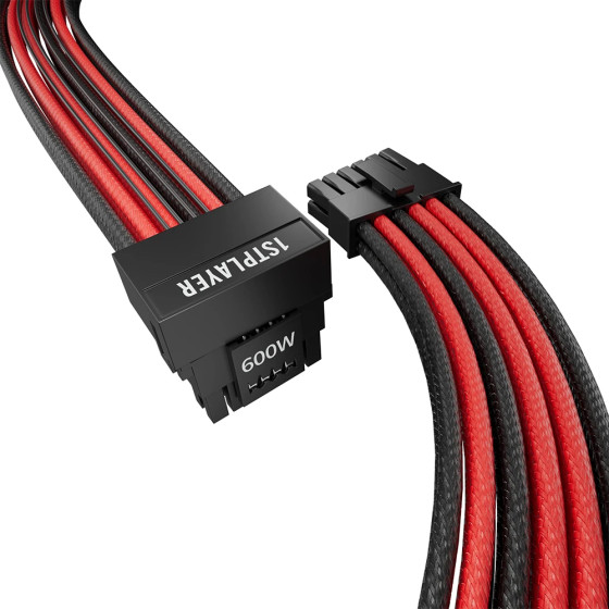 1stPlayer Custom Sleeved Modding Cable Black/Red - PCIe 5.0 12VHPWR M/M - (FM2-B-BR)