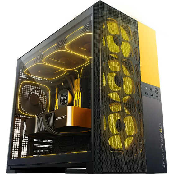 Geometric Future Case EATX - Model 5 Vent Black/Yellow - 5 x 140 mm aRGB fans included - (GEO-M5VF-BY)