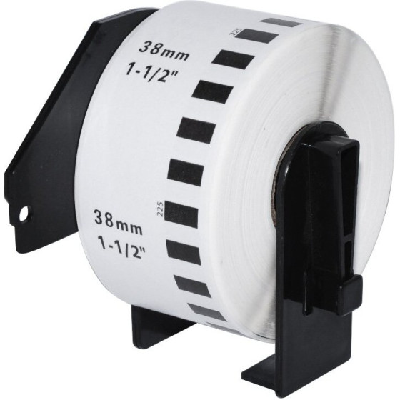 Makki Brother DK-22225 - White Continuous Length Paper Tape 38mm x 30.48m, Black on White - (MK-DK-22225)