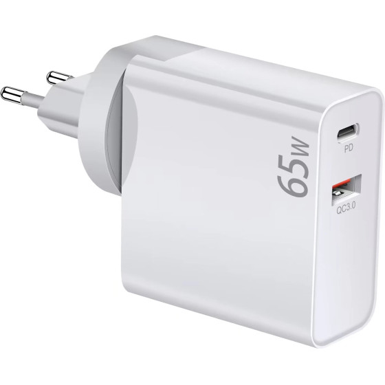 Makki Charger Wall GaN - USB Type-C/A 65W White - -GN65W1A1C - (MAKKI-GN65W1A1C)