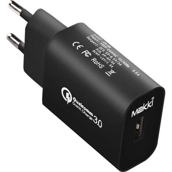 Makki Fast Charger QC3.0 18W - -QC18W-BK - (MAKKI-QC18W-BK)