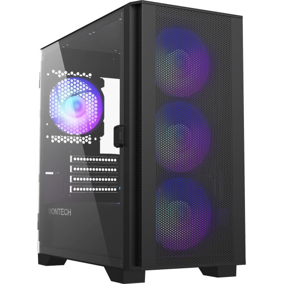 Montech AIR 100 ARGB, Micro ATX Case, TG, 4x120mm ARGB Fans, Black - (MONTECH-AIR-100-ARGB-BK)