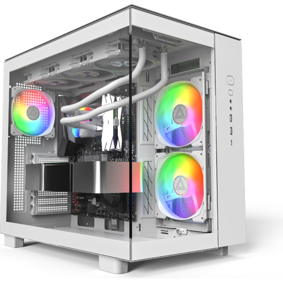 Montech KING 65 Pro, Dual Chamber Mid-tower Case, 3 ARGB Fans, White - (MONTECH-KING-65-PRO-W)