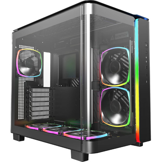 Montech KING 95 Pro, Dual Chamber Mid-tower Case, 6 ARGB Fans, 2 Front Panels, Black - (MONTECH-KING-95-PRO-BK)