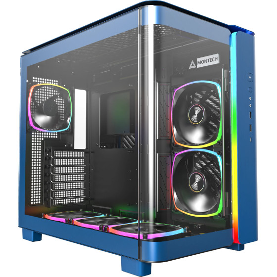 Montech KING 95 Pro, Dual Chamber Mid-tower Case, 6 ARGB Fans, 2 Front Panels, Prussian Blue - (MONTECH-KING-95-PRO-PB)