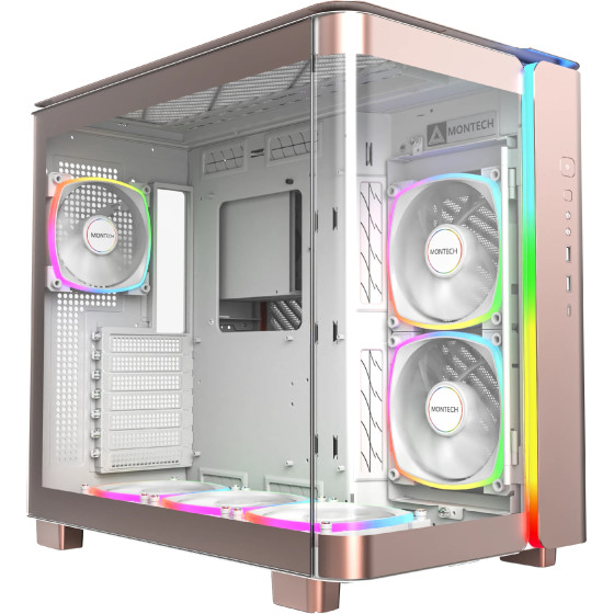 Montech KING 95 Pro, Dual Chamber Mid-tower Case, 6 ARGB Fans, 2 Front Panels, Rose Gold - (MONTECH-KING-95-PRO-RG)
