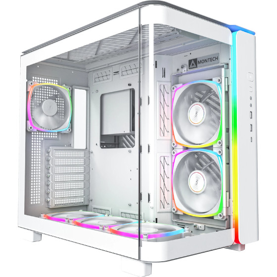 Montech KING 95 Pro, Dual Chamber Mid-tower Case, 6 ARGB Fans, 2 Front Panels, White - (MONTECH-KING-95-PRO-WH)