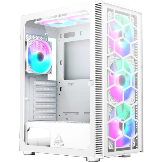 Montech X3 GLASS, Mid-tower Case, TG, 6 fixed RGB Fans, White - (MONTECH-X3-GLASS-WH)
