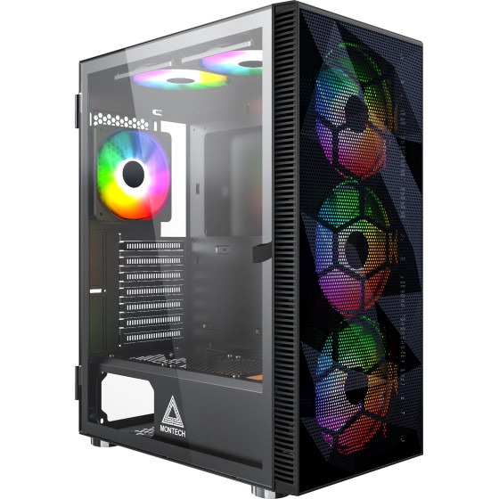 Montech X3 MESH, Mid-tower Case, TG, 6 fixed RGB Fans, Black - (MONTECH-X3-MESH-BK)