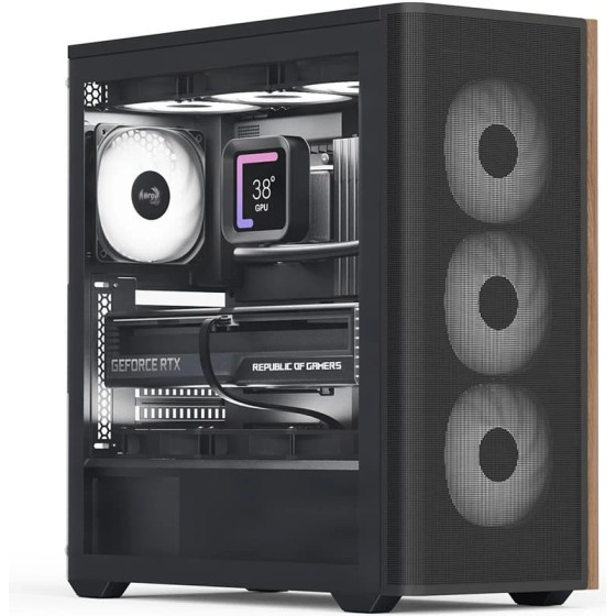 AeroCool Case ATX - D501A Black, Addressable RGB, Wood - (D501A-G-BK-v2)