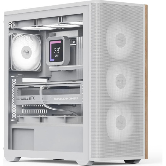 AeroCool Case ATX - D501A White, Addressable RGB, Wood - (D501A-G-WT-v2)
