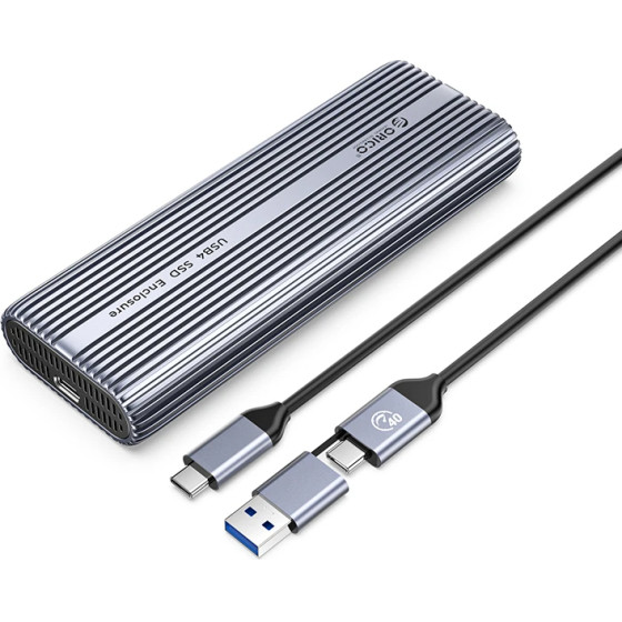 Orico Storage - Case - M.2 NVMe M key - USB-C/A, 40Gbps, Built-in Air Cooling, Aluminium - ACOM2-U4-GY - (ACOM2-U4-GY-BP)