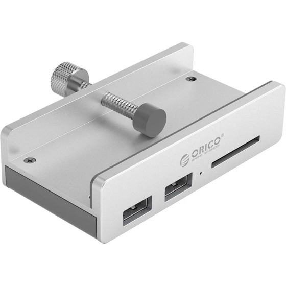 Orico USB 3.0 HUB Clip Type 2 port, SD card reader - aux Micro-USB power input, Aluminum - MH2AC-U3-SV - (MH2AC-U3-SV-BP)