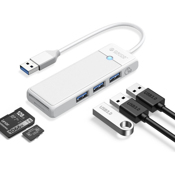 Orico USB3.0 HUB White - 3 x USB3.0, SD, TF - PAPW3AT-U3-015-WH - (PAPW3AT-U3-015-WH-EP)