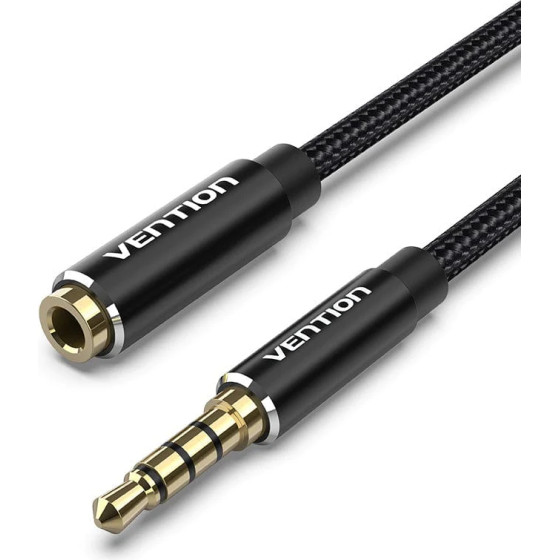 Vention Cotton Braided TRRS 3.5mm Male to 3.5mm F - 1m - Gold plated, Aluminum alloy - (BHCBF)