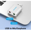 Vention USB Sound card - Headphones, Mic, Silver - (VAB-S13)