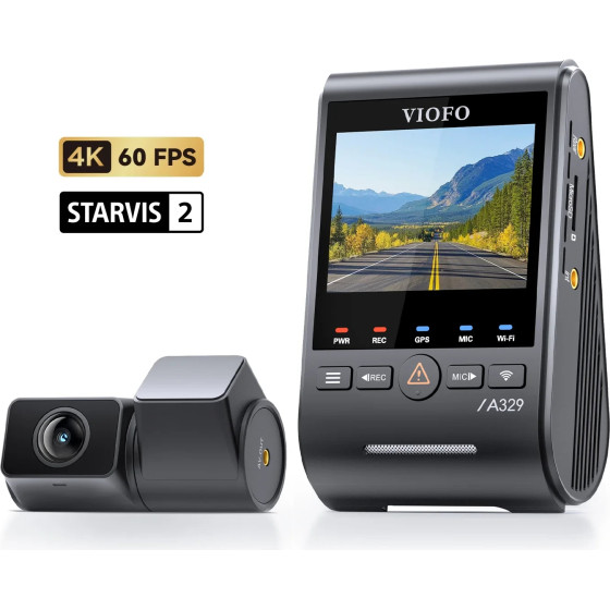 VIOFO Dash Cam A329S 2 Channel - 4K, HDR, Dual Sony STARVIS 2, GPS, Bluetooth, Wi-Fi 6 - (VIOFO-A329S-2CH)