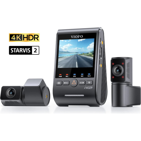 VIOFO Dash Cam A329S 3 Channel - 4K, HDR, Triple Sony STARVIS 2, GPS, Bluetooth, FOV Fisheye Cabin - (VIOFO-A329S-3CH)