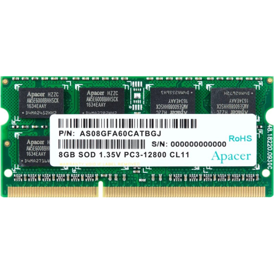 Apacer RAM 8GB DDR3 SODIMM 512x8 1600MHz 1.35V - (AS08GFA60CATBGJ)